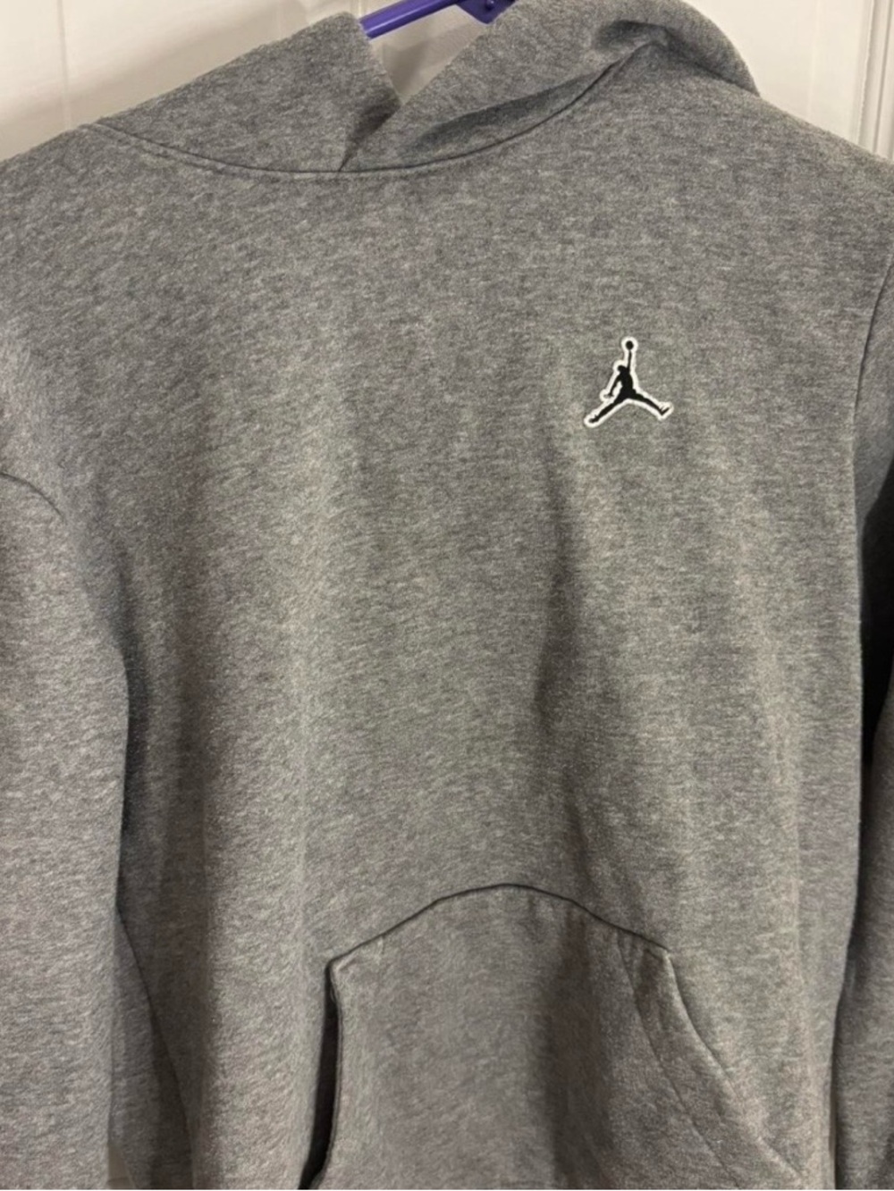 Jordan Grey Pullover Hoodie with Red Jumpman